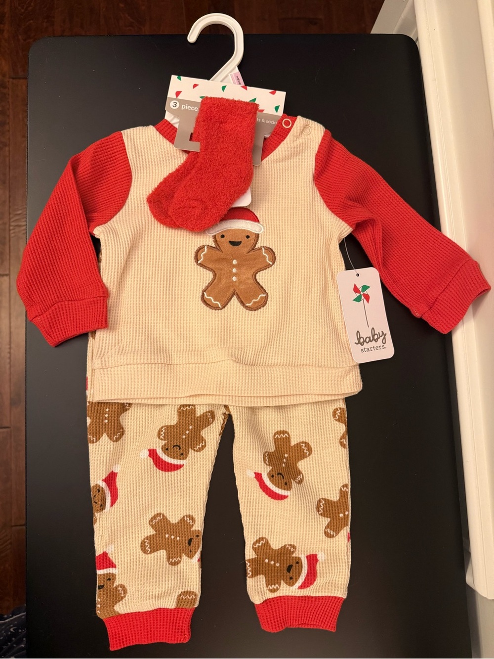 Baby Starters Cream & Red Gingerbread Pajama Set with Socks